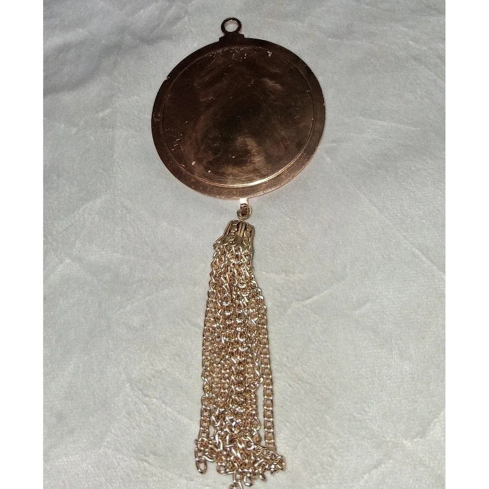 Vintage Japanese Damascene Style Pendant Geisha Scene Tassel 8.25